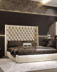 Winged Bed, Wing back bed, Cream Bed, Chesterfield Bed, Upholstered Bed, Fabric Bed, New Bed