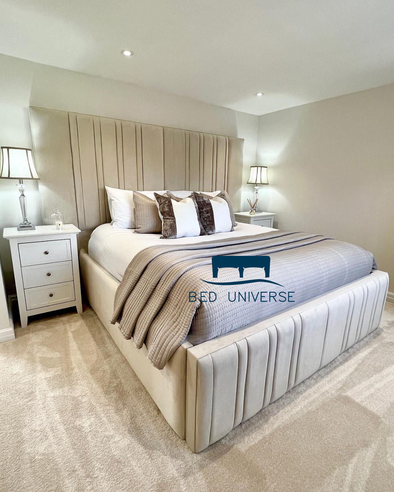 Alfonso Linear Lines Wide Panel Headboard Bed Frame Bed Universe