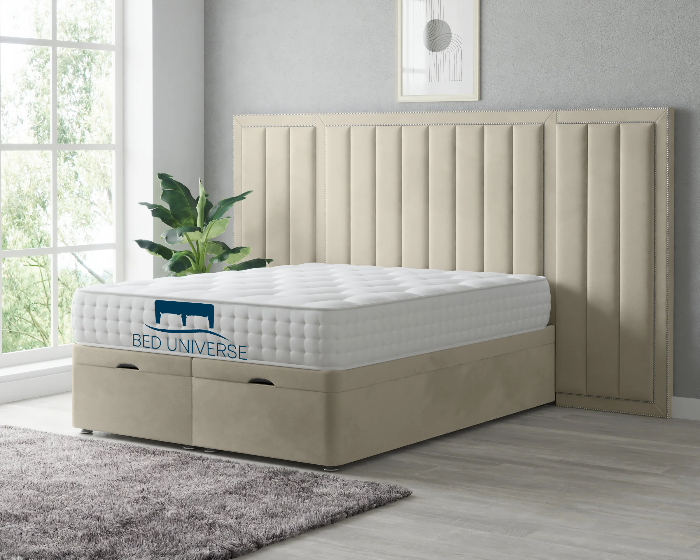 Harry Extended Headboard Bed Frame with Ottoman Storage