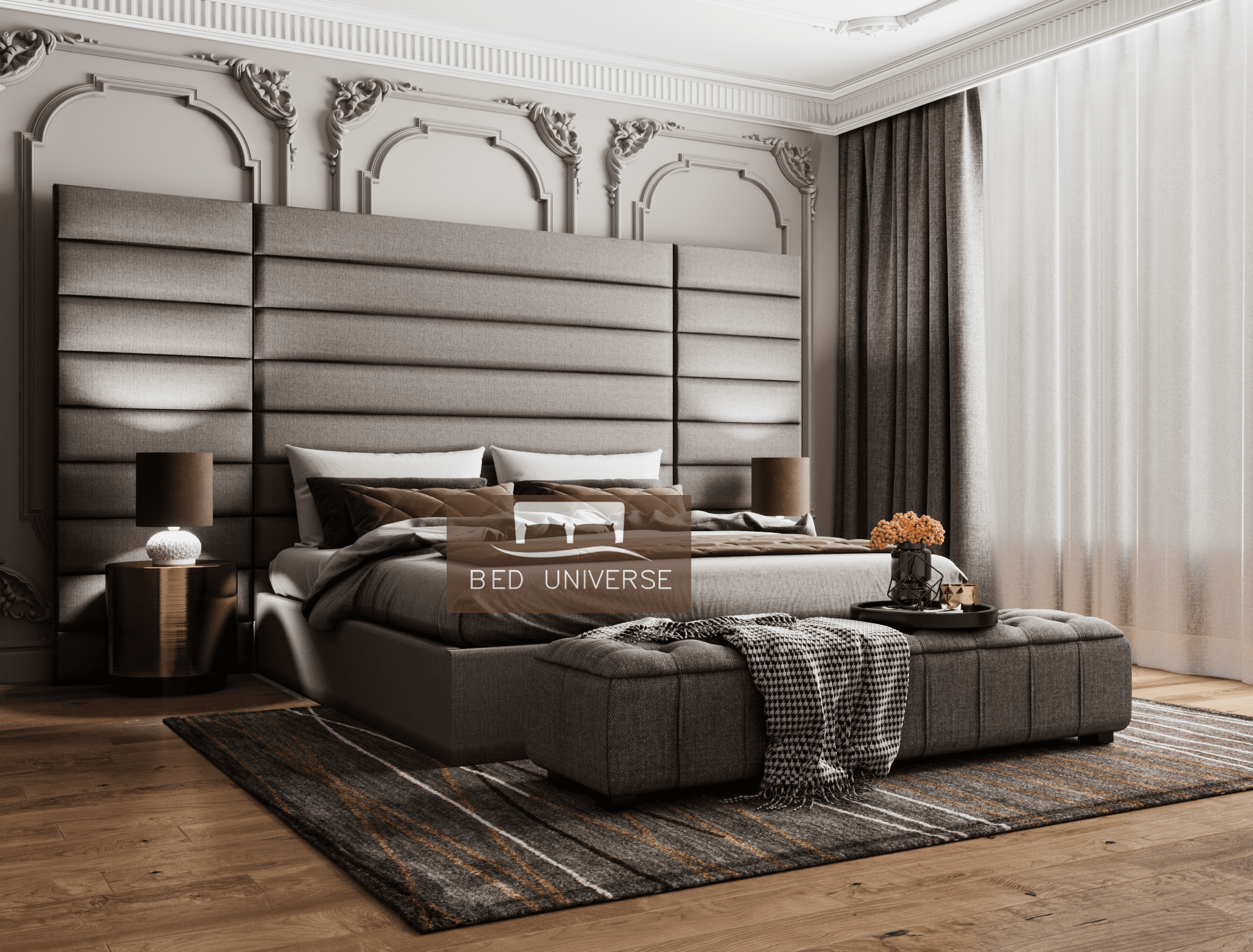 Jasmine Wide Panel Headboard Bed Frame Bed Universe