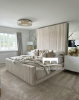 Elma Luxury Stripe Panel Upholstered Fabric Bed Frame
