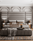 Jasmine Wide Panel Headboard Bed Frame, Upholstered Bed, Fabric Bed, Ned Bed, Chesterfield Bed, Grey Bed