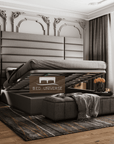 Jasmine Wide Panel Headboard Bed Frame, Upholstered Bed, Fabric Bed, Ned Bed, Chesterfield Bed, Grey Bed