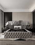 Mirage Chesterfield Round Winged Ambassador Bed Frame, Round thick winged bed, chesterfield bed, upholstered bed, new bed.