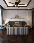 Millhouse Winged Bed Frame, Winged Bed, Stripe Bed, Plush Bed, Wingback Bed, Upholstered Bed