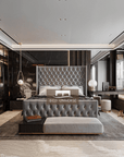 Elle Chesterfield Upholstered Winged Bed Frame, Winged Bed, Chesterfield Bed, Upholstered Bed, Fabric Bed, Grey Bed, Sotrage bed, Gas Lift Bed, Underbed storage