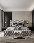 Mirage Chesterfield Round Winged Ambassador Bed Frame, Round thick winged bed, chesterfield bed, upholstered bed, new bed.