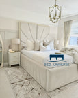 Sunburst Deluxe Tall Headboard Gold Strip Border Bed Frame