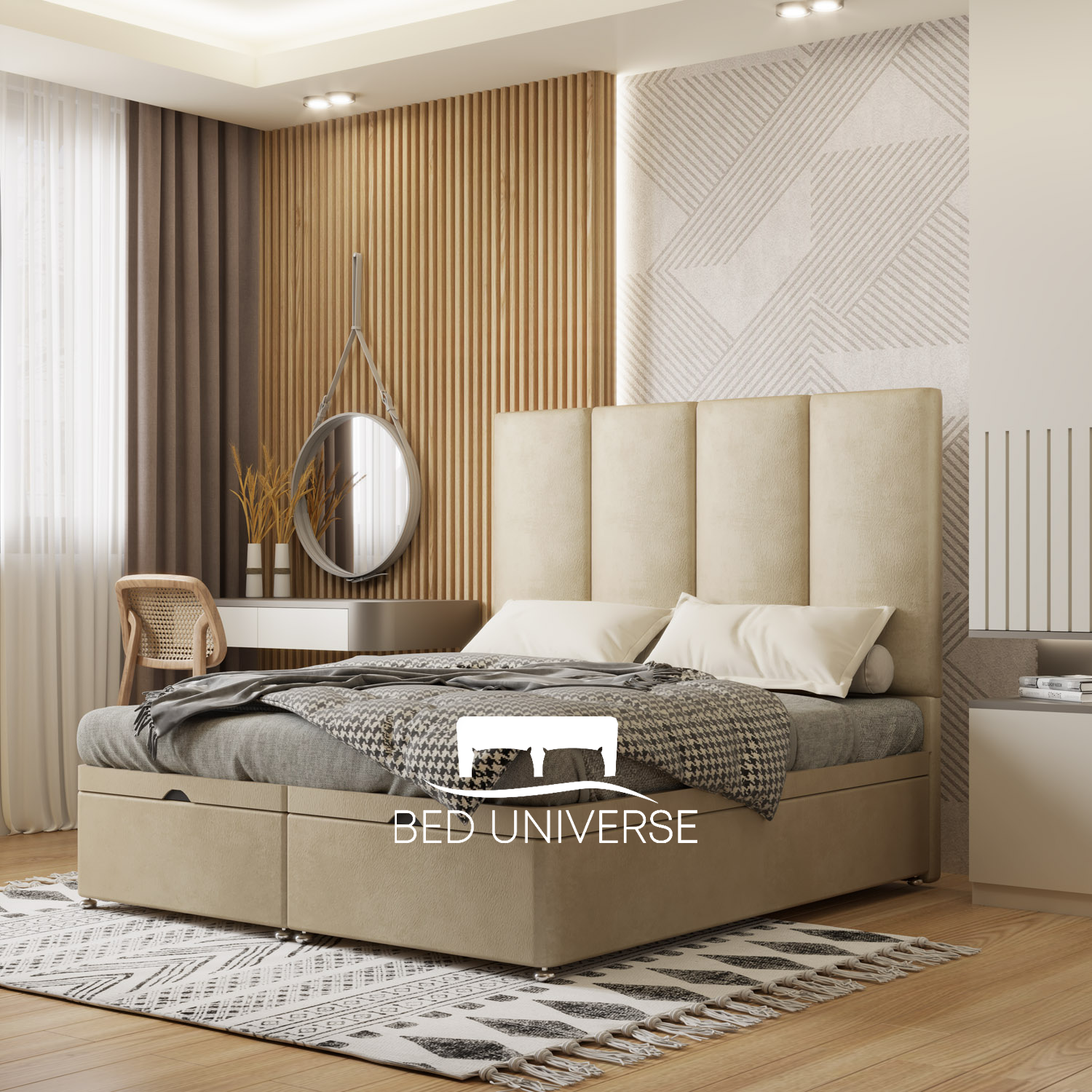 4 Panel Linear Stripe Panel Divan Ottoman Storage Bed