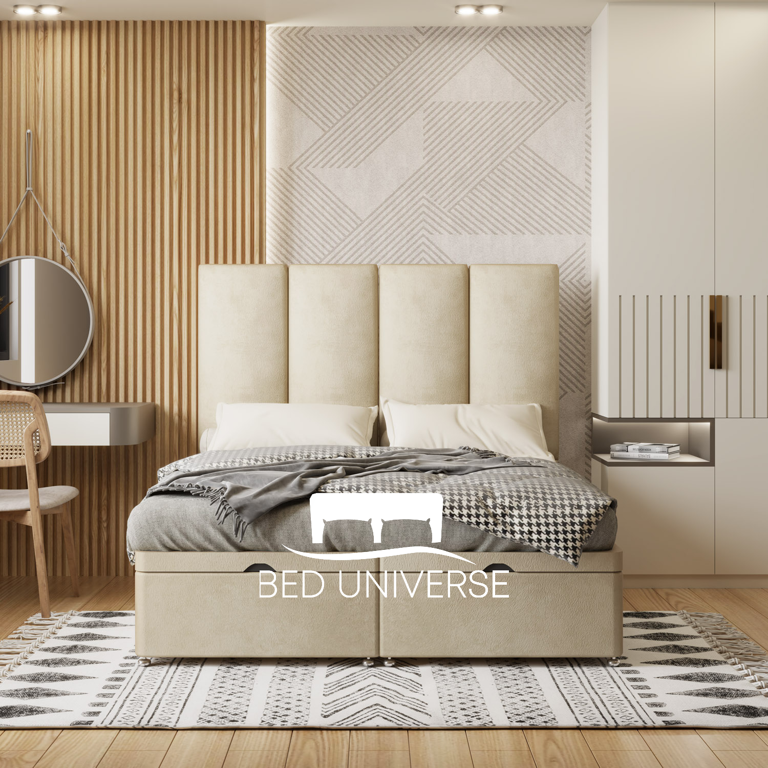 4 Panel Linear Stripe Panel Divan Ottoman Storage Bed