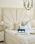 Sunburst Deluxe Tall Headboard Gold Strip Border Bed Frame