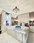 Lucian Panel Strip Line Fabric Upholstered Bed