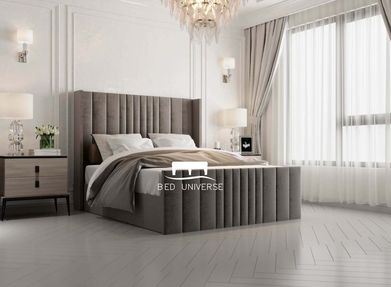 Millhouse Stripe Line Linear Panels Winged Bed Frame