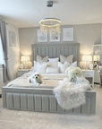 Wynn Stripe Line Upholstered Bed Frame | Bed Universe