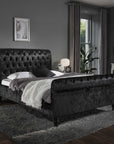 Fabio Black Chesterfield Sleigh Scroll Bed Frame