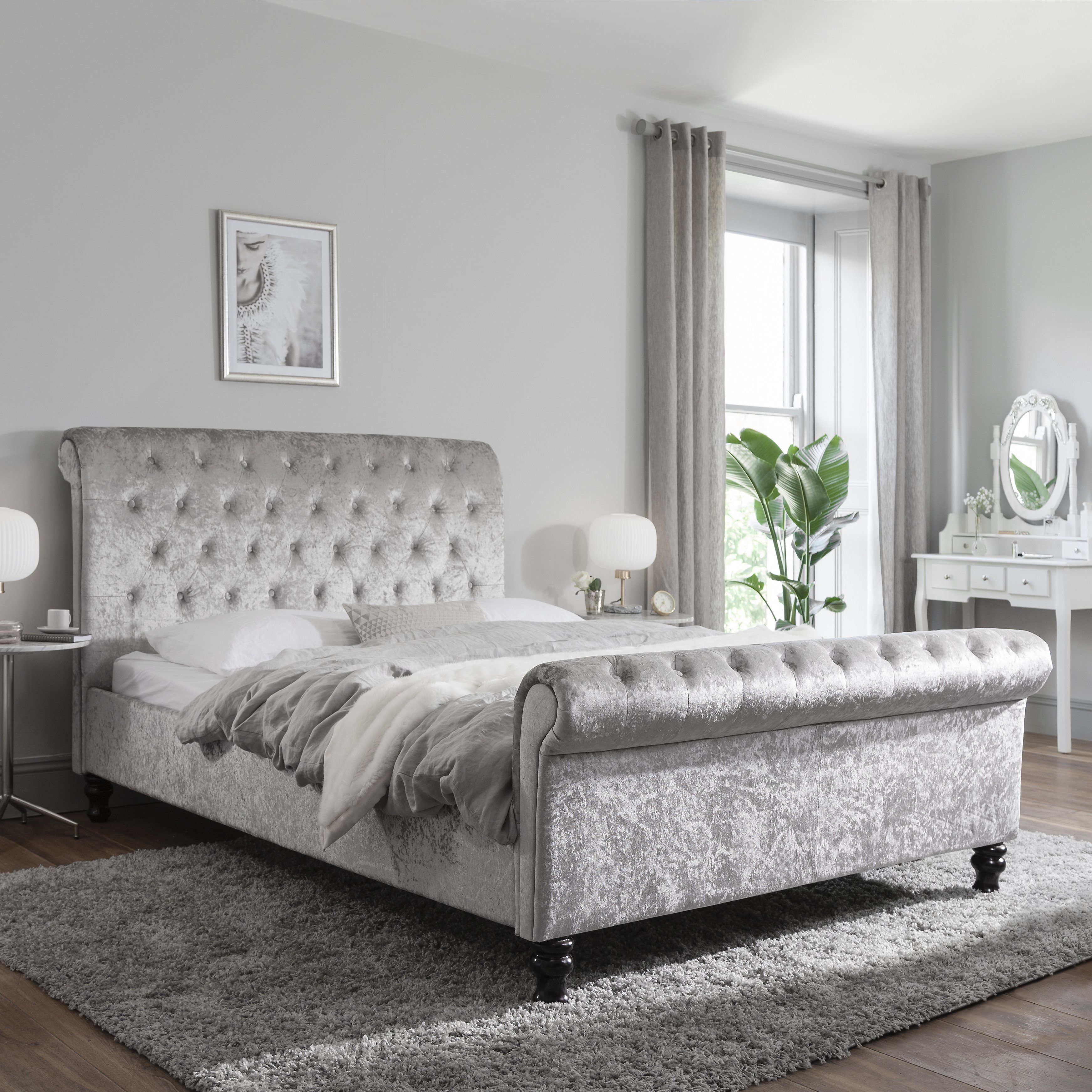 Silver lining Chesterfield Sleigh Scroll Bed Frame