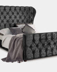 Sevina Winged Black Crushed Velvet Designer End Bed