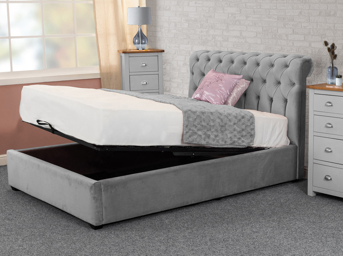 Chesterfield Nina Grey Plush Ottoman Storage Bed