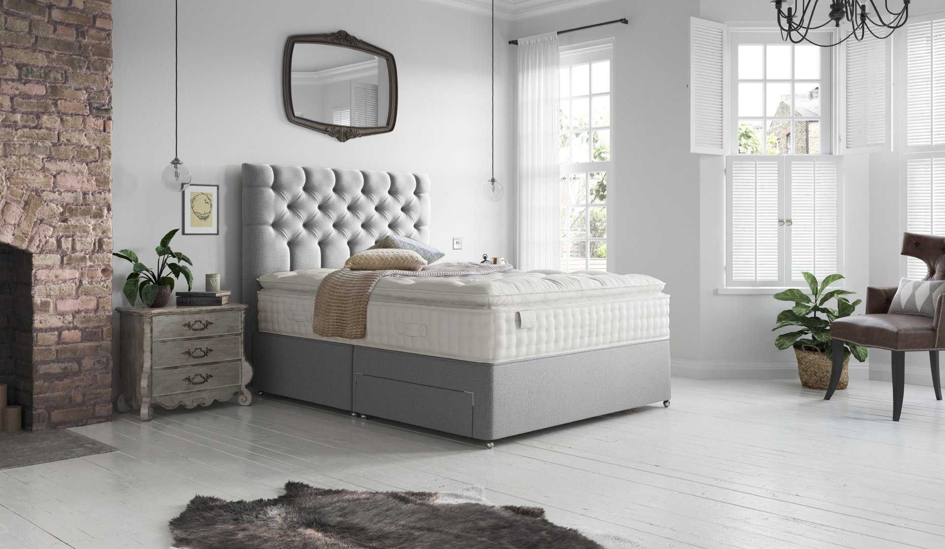 Henry Silver Plush Storage Divan Bed