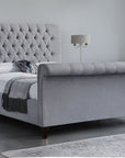 Colorado Soft Silver Naple Chesterfield Sleigh Scroll Bed Frame