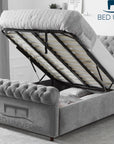Colorado Soft Grey Naple Chesterfield Sleigh Scroll Bed Frame