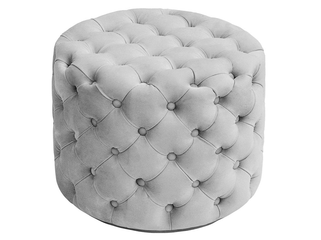 Pristine Elegance Silver Plush Round Tufted Footstool