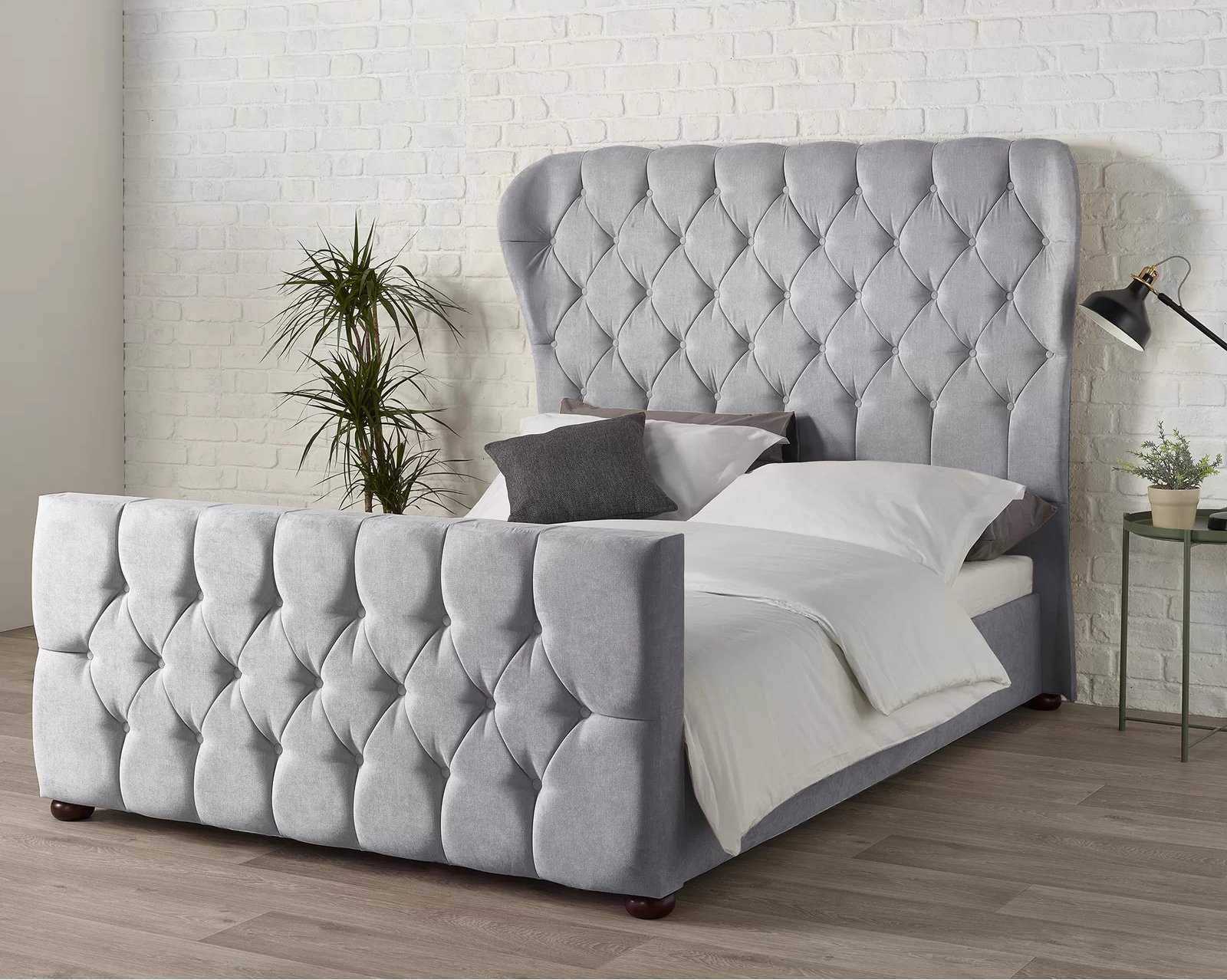 Sevina Winged Designer End Bed in Silver Naple - Bed Universe