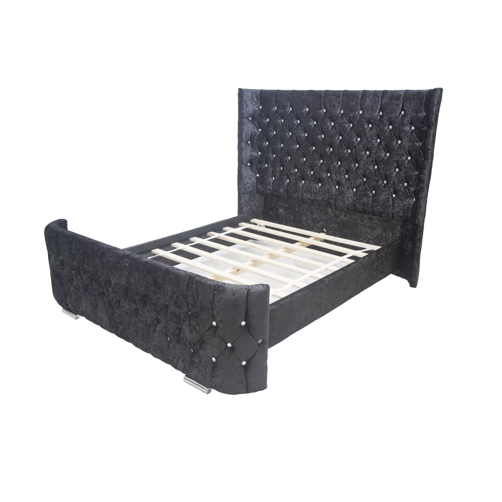 Grammy Steel Plush Fabric Wing back Bed Frame