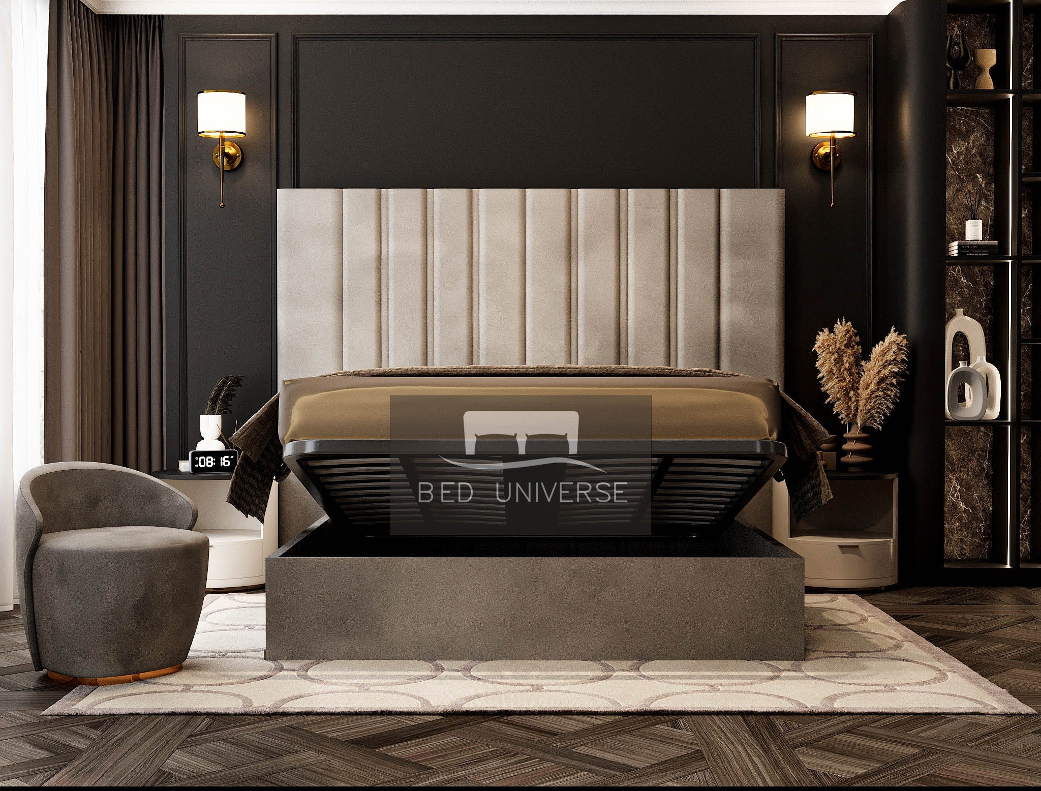 Nero Wide Panel Headboard Bed Frame | Bed Universe