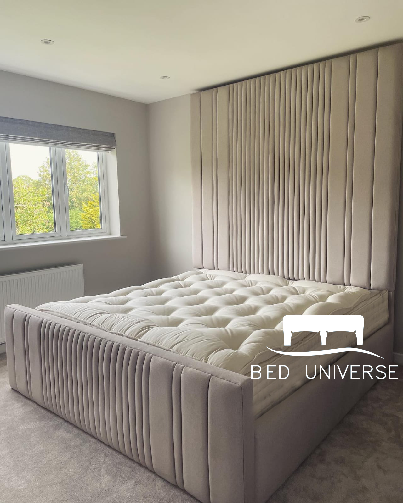 Elma Luxury Stripe Panel Upholstered Fabric Bed Frame