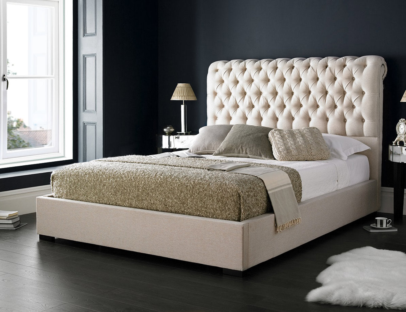 Chesterfield Light Cream Chenille Nina Sleigh Bed Frame