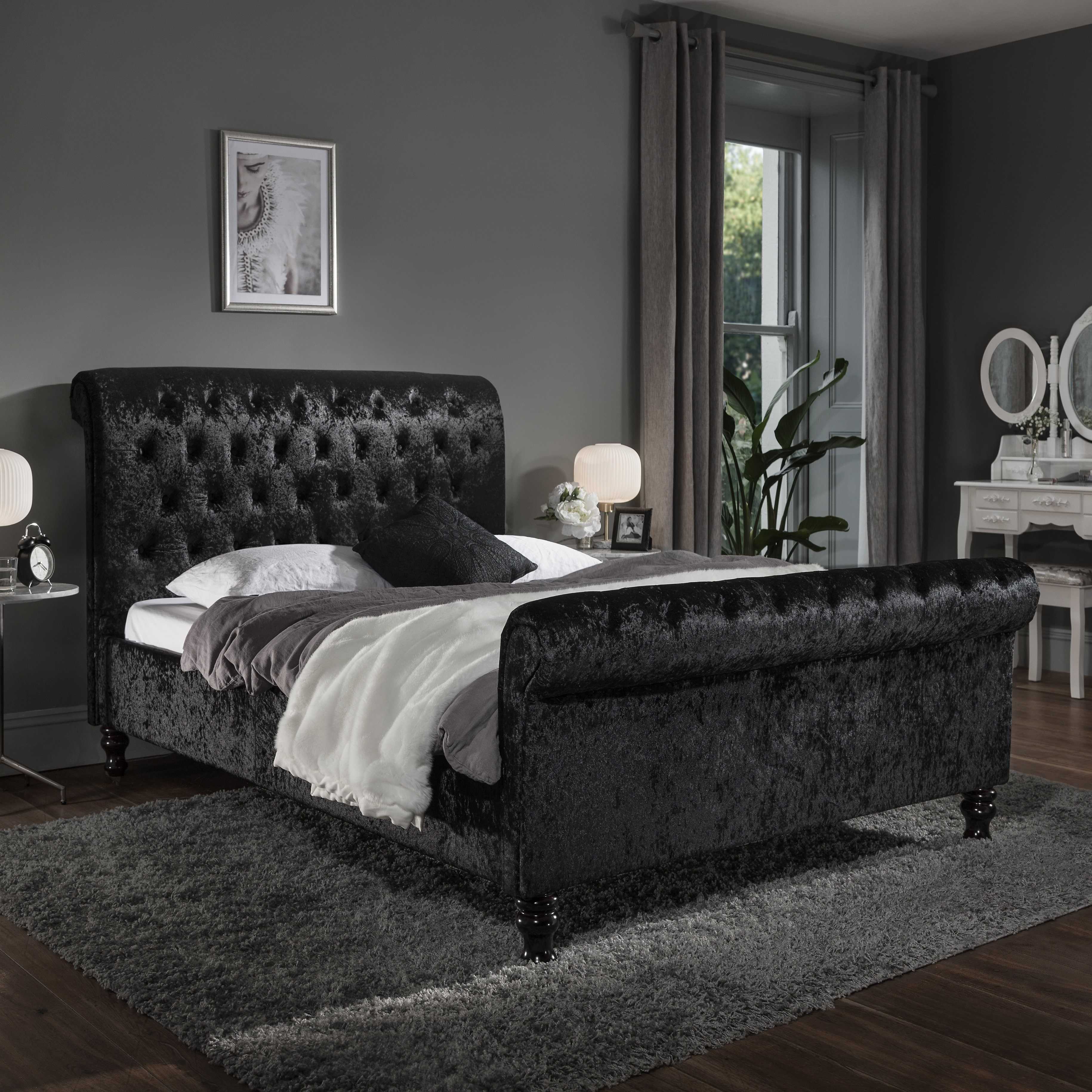 Fabio Black Chesterfield Sleigh Scroll Bed Frame