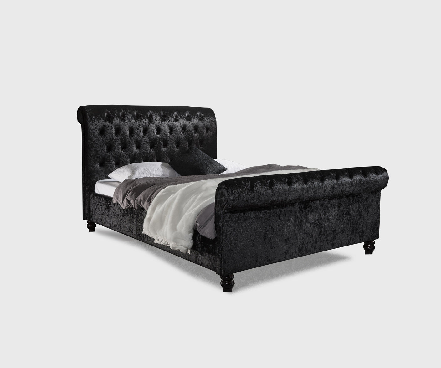 Fabio Black Chesterfield Sleigh Scroll Bed Frame