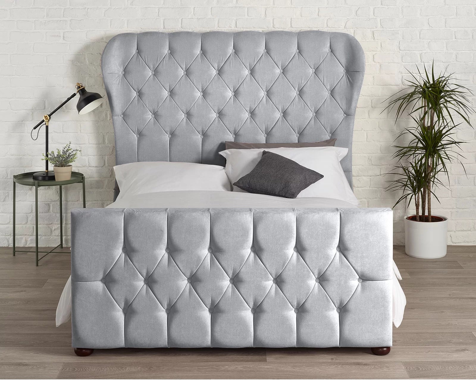 Sevina Winged Designer End Bed in Silver Naple - Bed Universe