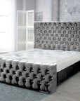 Grammy Steel Plush Fabric Wing back Bed Frame