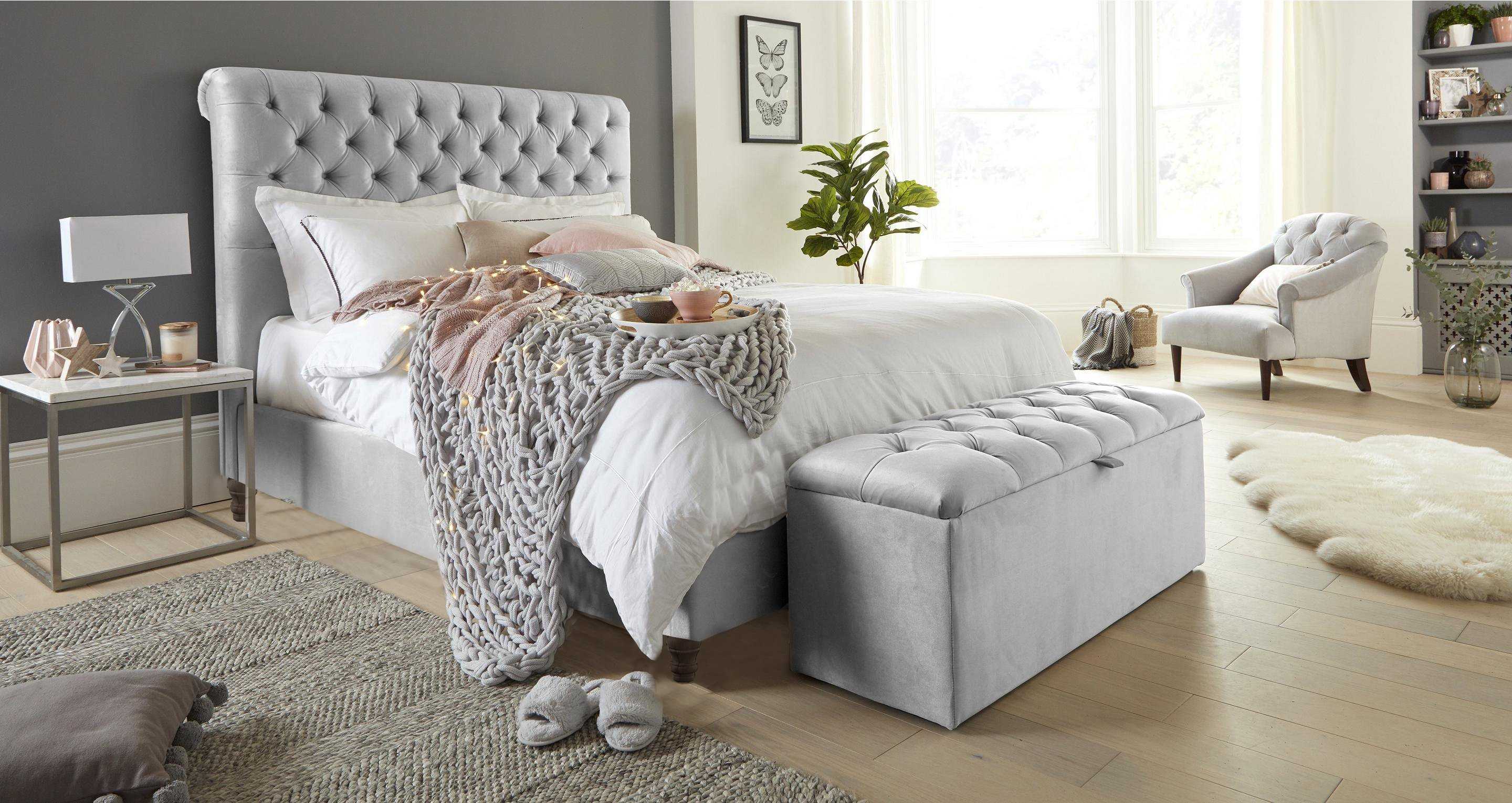 Chesterfield Plush Fabric Nina Sleigh Bed Frame